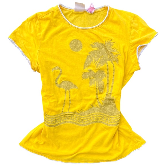 Y2K Vintage Xhilaration “Paradise Island” Gold Glitter Graphic Baby Tee - Picture 1 of 6